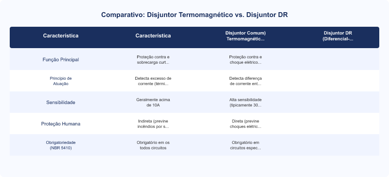 Diagrama técnico: Disjuntor DR: Obrigatoriedade, Funcionamento e Segurança Elétrica (NBR 5410)
