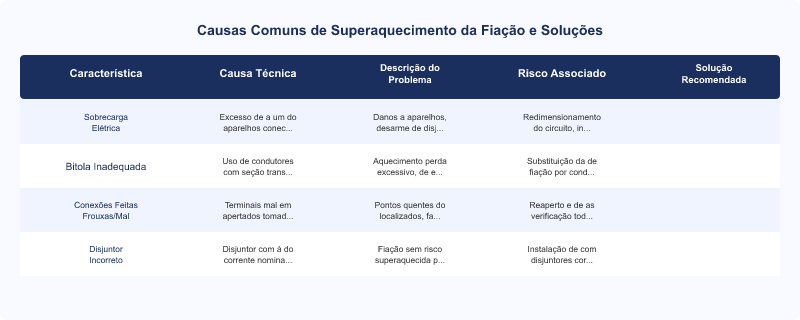 Diagrama técnico: Fiação da Casa Esquenta: Causas Técnicas de Superaquecimento e Riscos de Incêndio