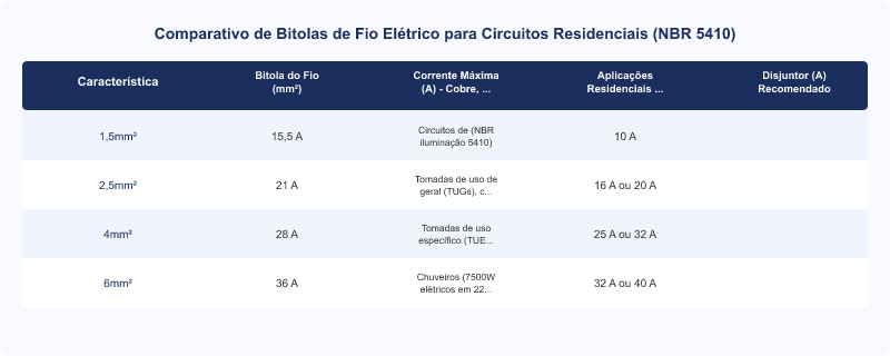 Diagrama técnico: Fio Elétrico: Bitola Ideal para Circuitos Residenciais (NBR 5410)